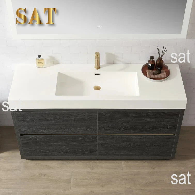 /60 Inch Furniture Bathroom Floor Standing Storage Cabinet Single Sink Bathroom Vanity Cabinet Set With Countertop
