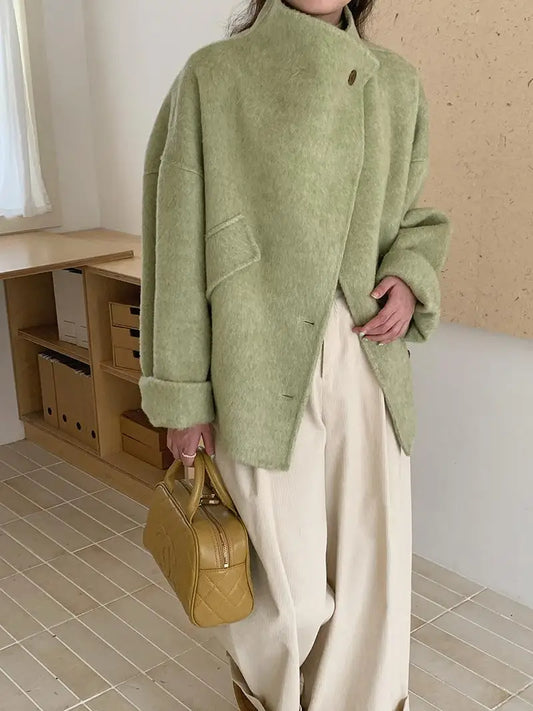 New Winter Short Woolen Coat Fashion Causal Warm Mulberry Silk Lapel Double-sided Wool Coat Loose Suit Jacket Female Tide Autumn
