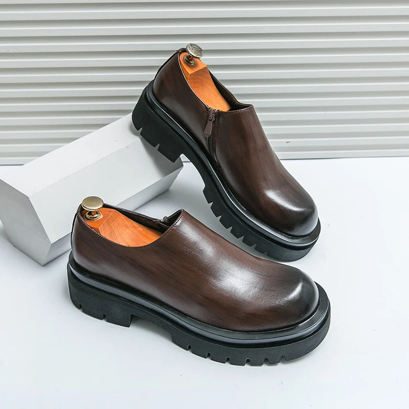 Spring New Men's Side Zipper Comfortable Cowhide Oxford Shoes Fashion Brand Classic Brown Men's Breathable Casual Leather Shoes