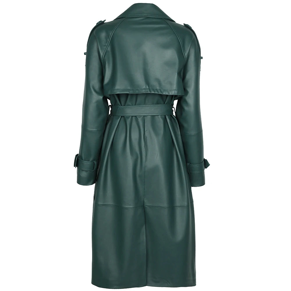 YOLOAgain High Quality Real Leather Trench Coat Women Genuine Leather Jacket Windbreak Female