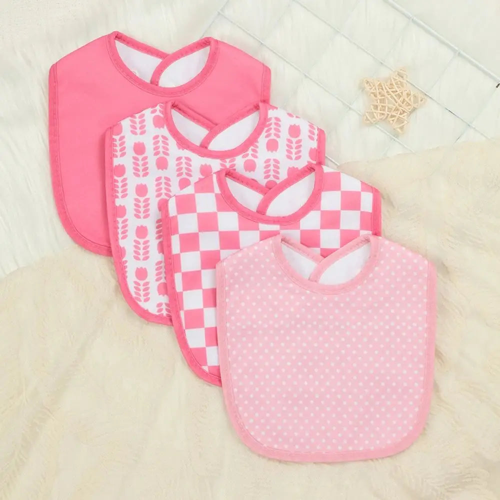 Baby Bibs for Girls - 4 Pcs Soft Newborn Drool Bibs, Cute Polka Dot Printed Infant Bib with Adjustable Snap