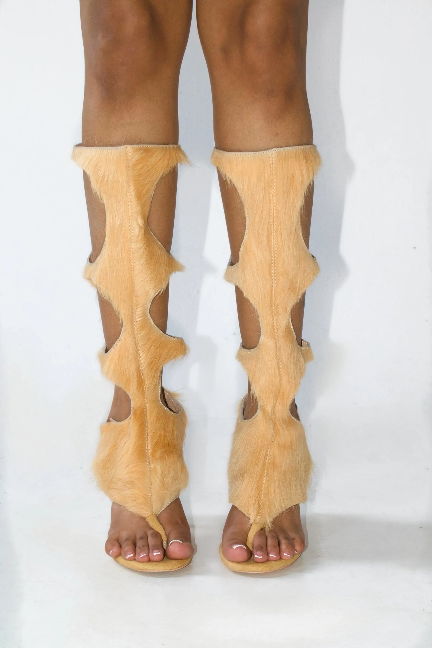 2025Women's SummerLeather Stiletto High Heels Hollow Knee Cool Boots European and American Horse Hair Fashion Show Shoes