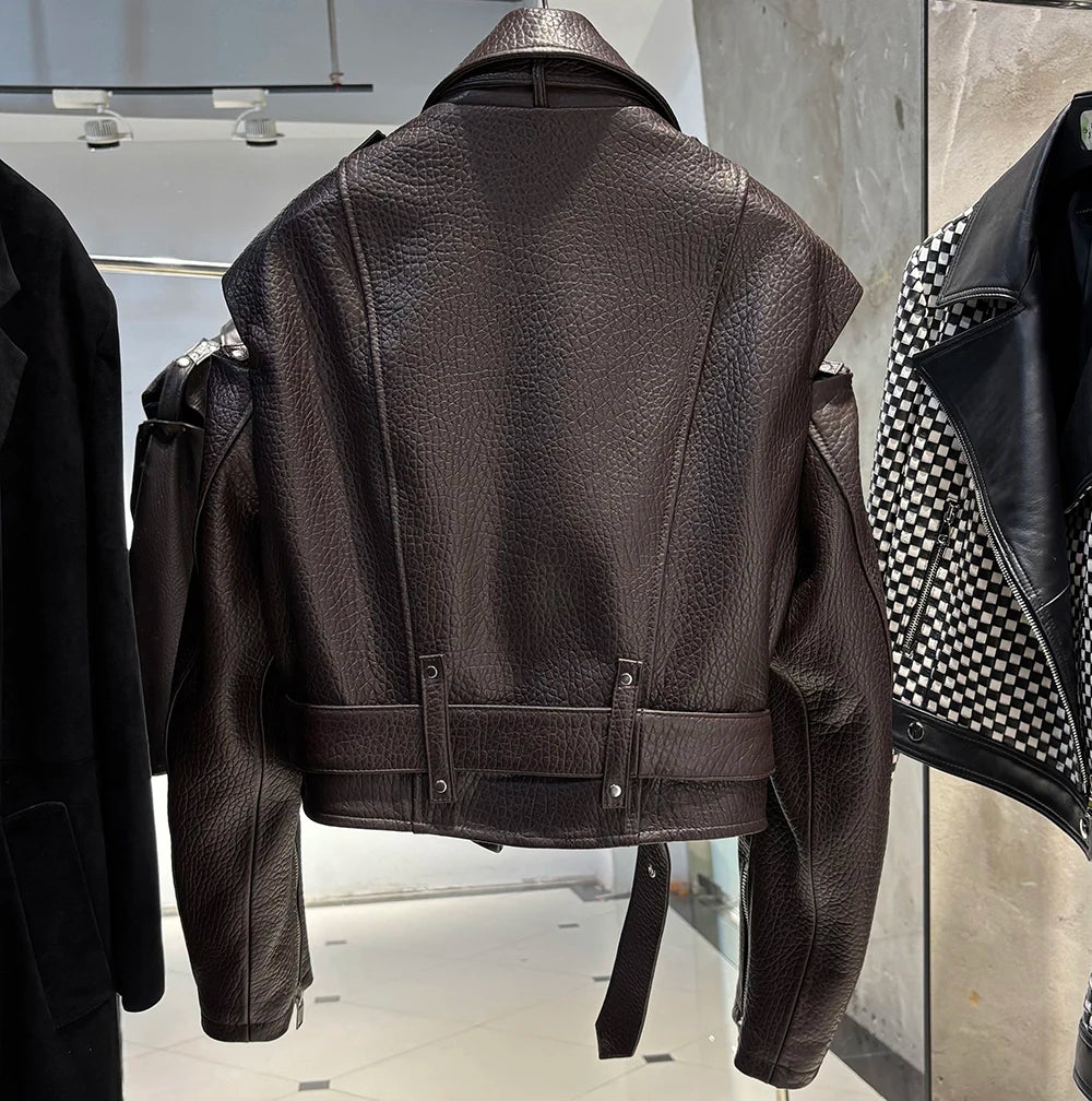 YOLOAgain Real Leather Jacket Women Cropped Jacket Spring 2025