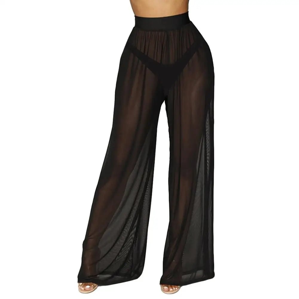 Pants Trousers Dating Daily Shopping Vacation Loose Mesh Polyester Sheer Soft Solid Color Transparent Dynamic Flare