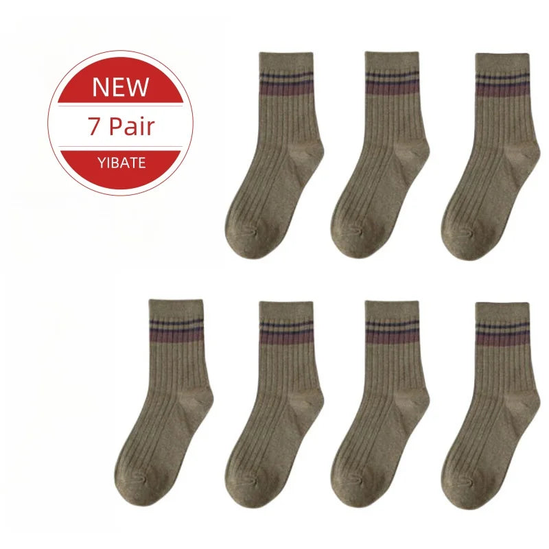 7 Pairs of Men's Striped Socks Fashionable Casual Socks High Quality Harajuku Retro Socks for Men Large Size Long Socks