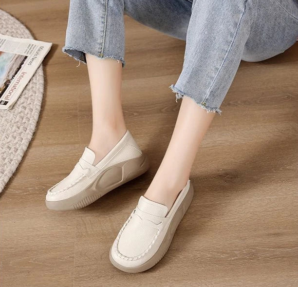Woman Footwear Low Leather High on Platform Shoes for Women Loafers White Casual Daily Routine Autumn Offer Korean Fashion 2025