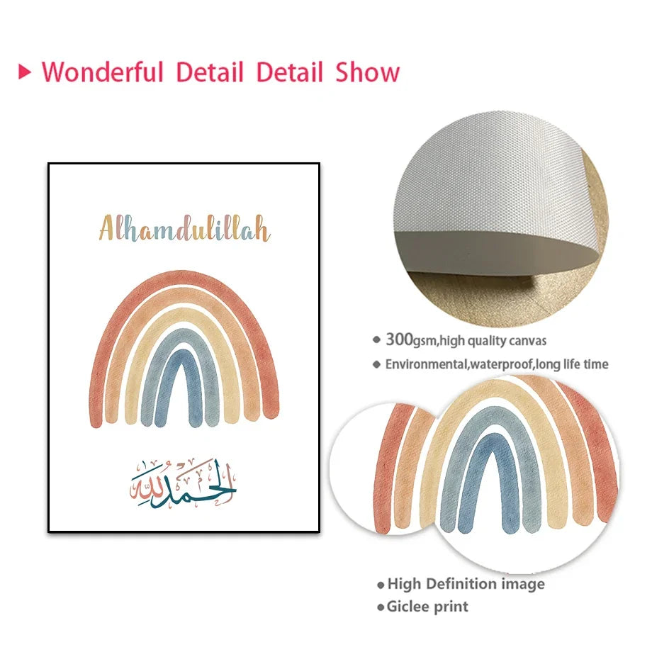 Cartoon Islamic Ayat Al-Kursi Quran Quotes Sun Moon Wall Art Canvas Painting Posters And Prints Picture For Baby Kids Room Decor