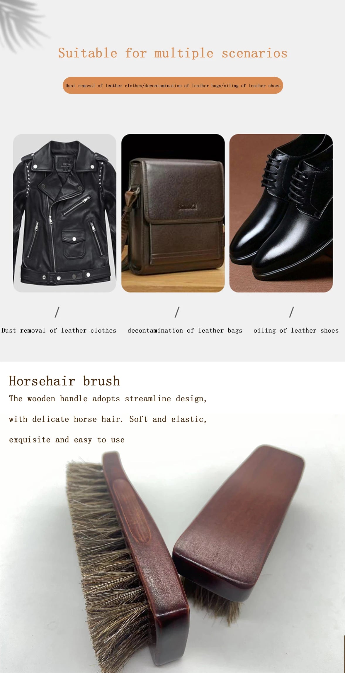 1PC premium horsehair shoe brush is suitable for polishing and cleaning leather products effectively removing dirt and debris