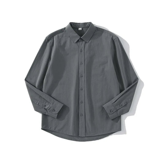 Men's Pure Cotton Simple Casual Long Sleeved Shirt Unisex Solid Color Moisture Wicking Casual, Loose Men's Versatile Shirt