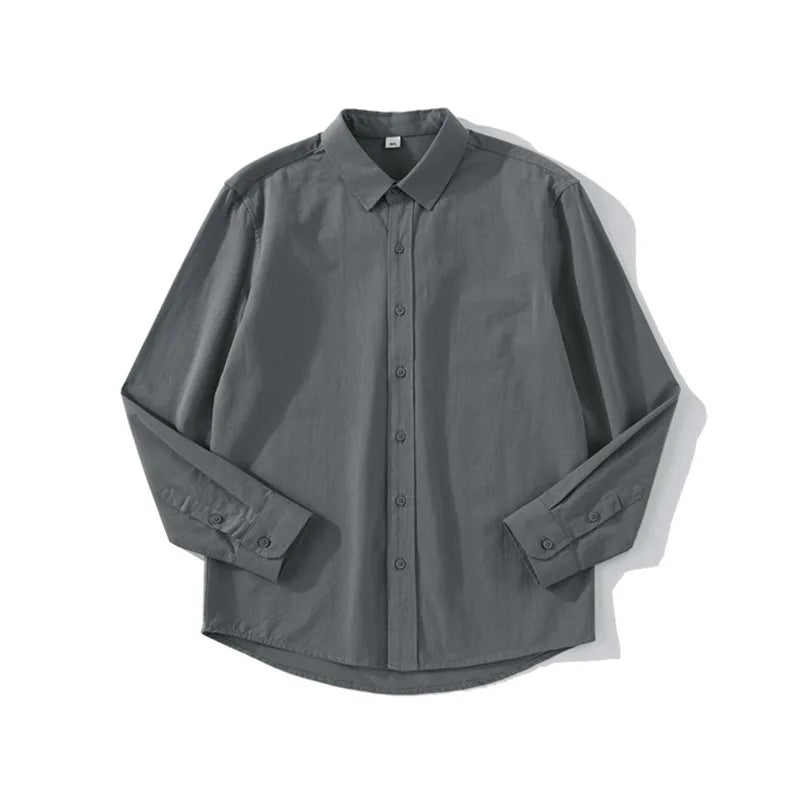 Men's Pure Cotton Simple Casual Long Sleeved Shirt Unisex Solid Color Moisture Wicking Casual, Loose Men's Versatile Shirt