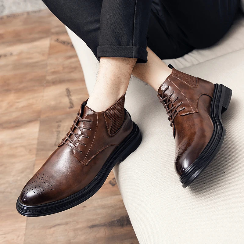 2026 Men High-top Shoes Formal Casual Wedding Party Big Size Leather Footwear For Male