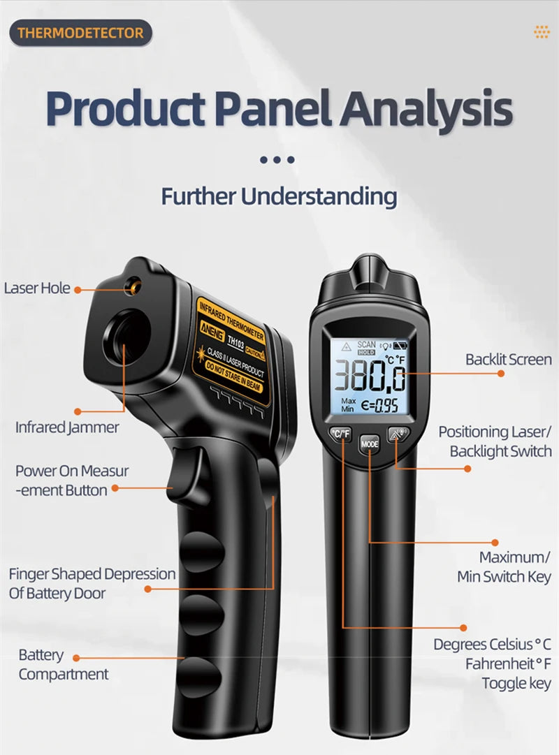 Infrared Thermometer Laser Temperature Gun -20℃~380℃  -4℉~716℉ Digital Ir Thermometer Temp Gun Heat Gun For Barbecue Cooking