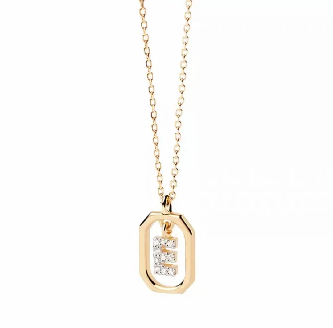 925 Sterling Silver Letter Necklace with 26 English Letter Zircon Pendant Geometric Design Personalized Necklace Luxury Jewelry