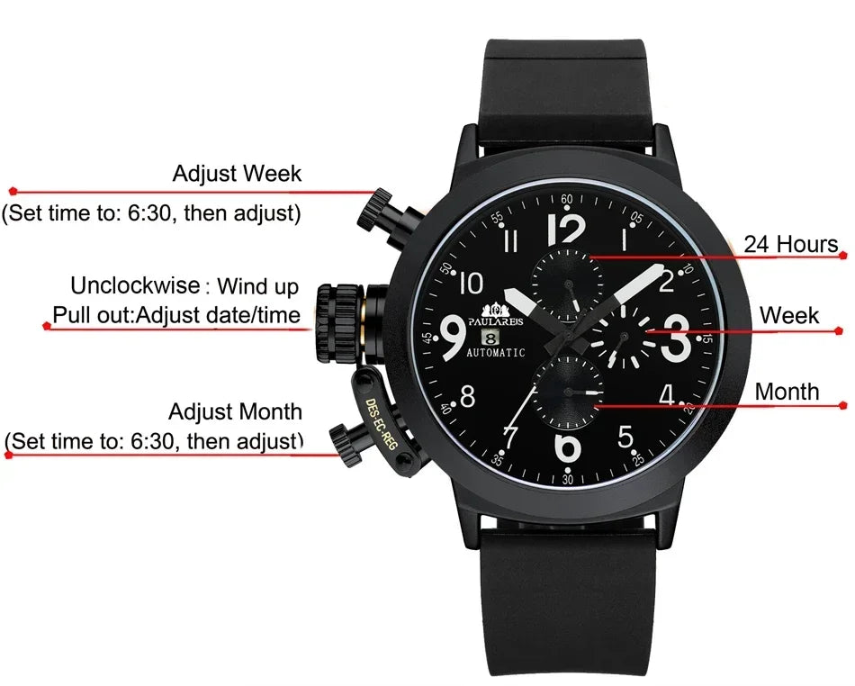 Automatic Watches for Men Mechanical Self Wind Rubber Boat Case Orange Blue Yellow Grey Fashion U Left Hand Reloj Hombre Baratos