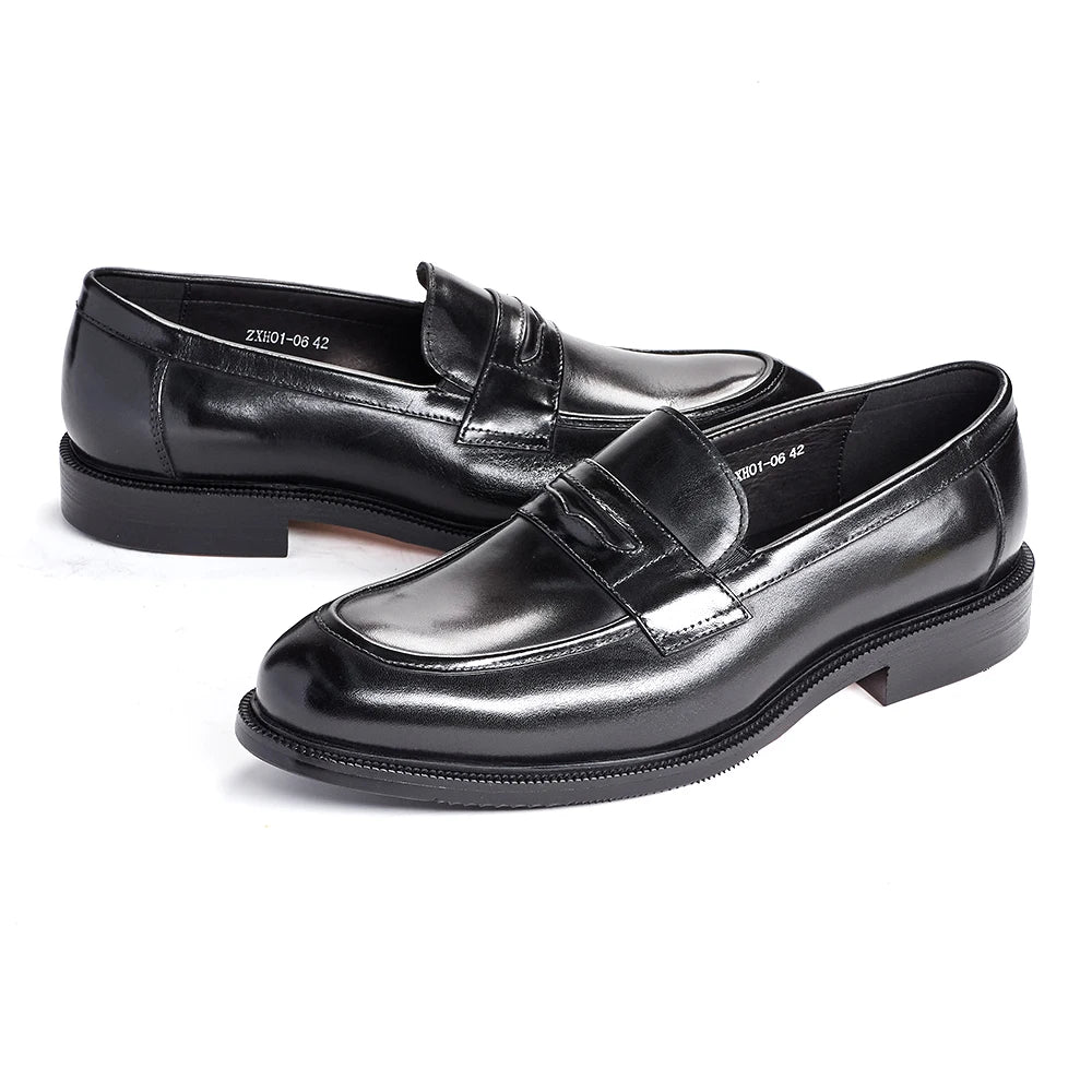 Men's Formal Leather Shoes British Style Oxford Loafers Round Toe Breathable Non-Slip Business Dress Wedding Office Casual Shoes