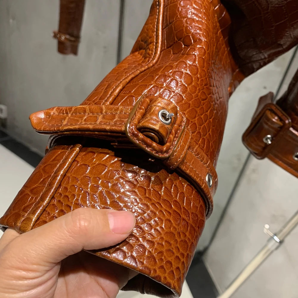 Embossed Leather Jacket Women Winter Genuine Sheep Leather Coat Wide Shoulder and Paddad 23012