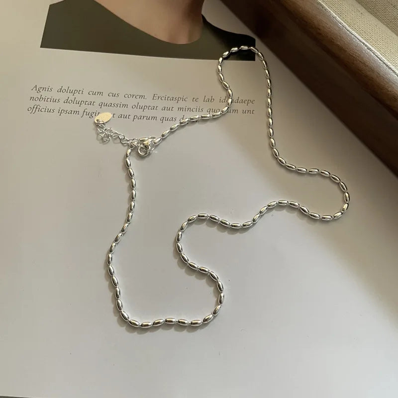 925 Sterling Silver Necklace Shiny and Delicate Collarbone Chain Double Layered Round Bead Necklace for Women's Fashion Jeweller