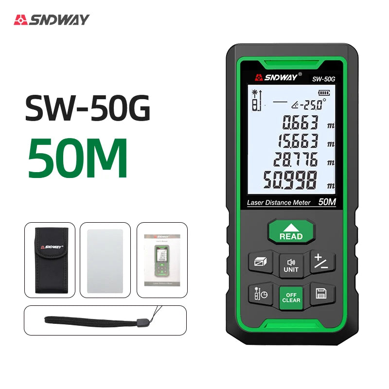 SNDWAY Laser Distance Meter 50m 70m 100m 120m Rangefinder Digital Range Finder Trena Roulette Ruler Distance Measuring Tape