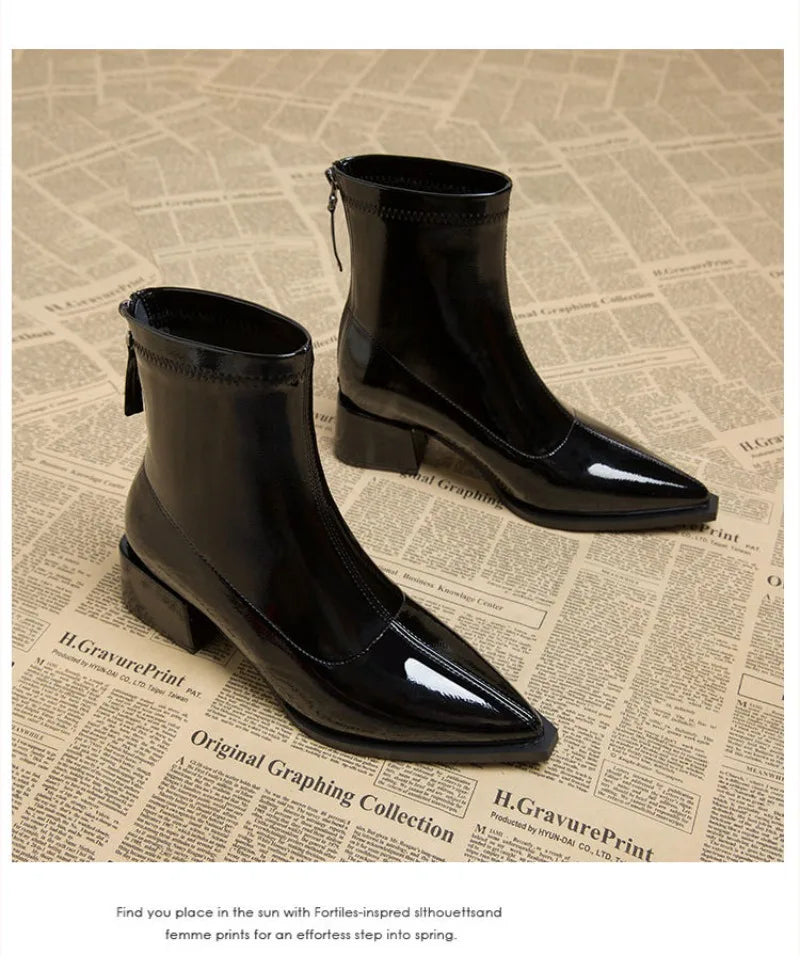Women Ankle High Heels Chelsea Boots Pointed Toe Shoes  Designer Pumps Winter 2024 New Brand Shoes Women Motorcycle Boots