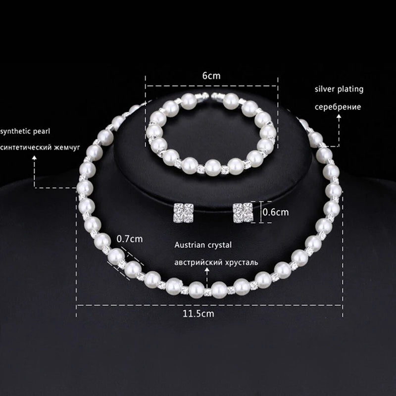 1 set Pearl Crystal Bridesmaid Wedding Jewellery Set Necklace Bracelet Earrings
