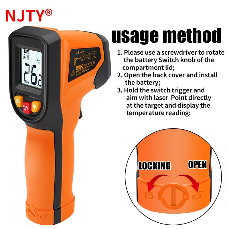 Non-contact Digital Infrared Thermometer Laser Temperature Meter Pyrometer Imager Hygrometer Termometro infrarojo Light Alarm
