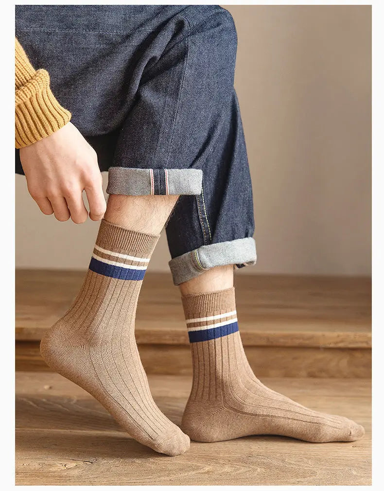 7 Pairs of Men's Striped Socks Fashionable Casual Socks High Quality Harajuku Retro Socks for Men Large Size Long Socks