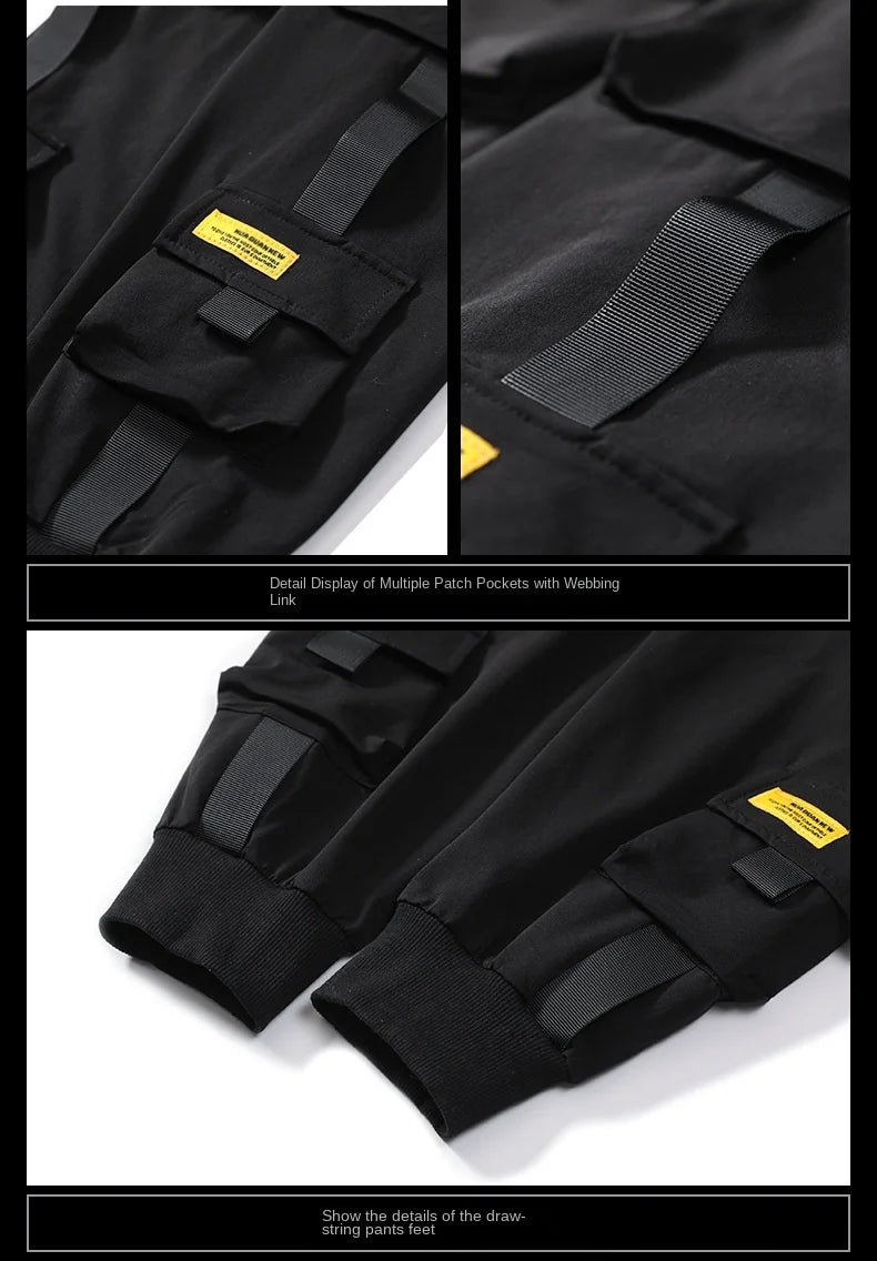 2024 Spring Autumn New Men's Korean Fashion Multi-pocket Loose Ins Nine-minute Drawstring Leg Work Pants Casual Daily Sweatpants