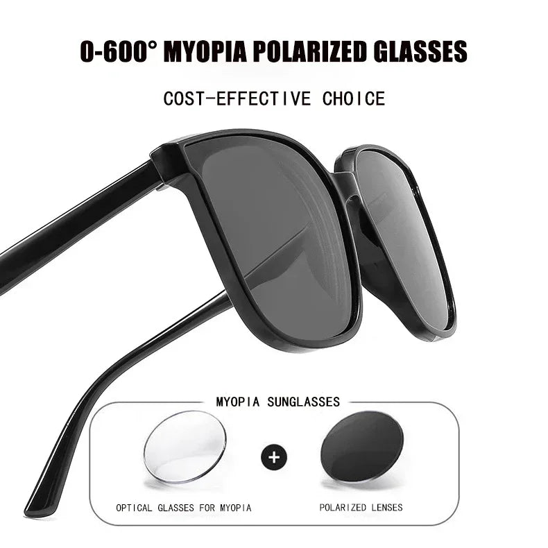 Trendy UV400 Sunglasses for Men Fashion Retro Square Polarized Sun Glasses Eyewear Male Women Vintage Myopia Eyewear0-1.0-4.0