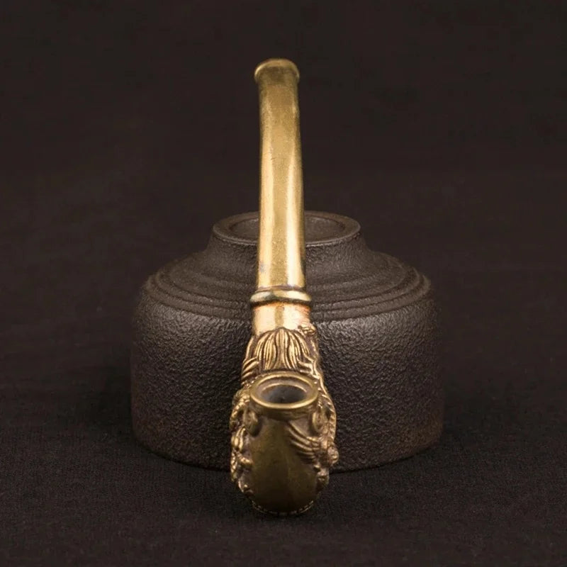 Vintage Copper Dragon Pattern Curved Smoking Pipe Accessories Chinese Traditional Pure Copper Cigarette Holder Series