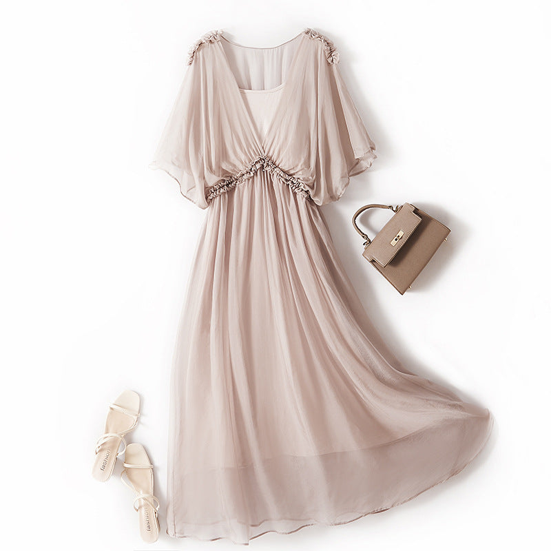 100% Silk Dress New Fashion Summer Dresses For Women 2024 High Quality Casual Dress Women Elegant Midi Dress Vestido Feminino Lq