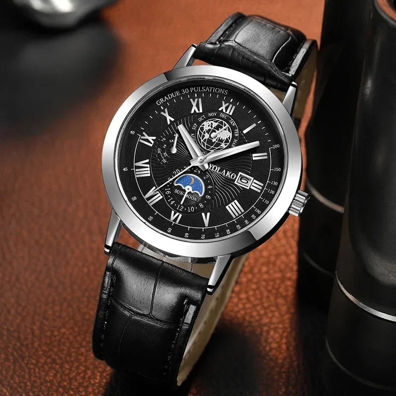Men watches Wholesale Earth Date Wristwatches Leather Strap Quartz Watches for Men cheap men watch