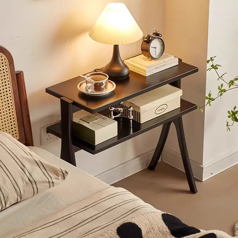 Walnut Solid Wood Middle Ancient Style Sofa Corner Shelf Narrow Cabinet Floor Bookshelf for Small Living Room Storage
