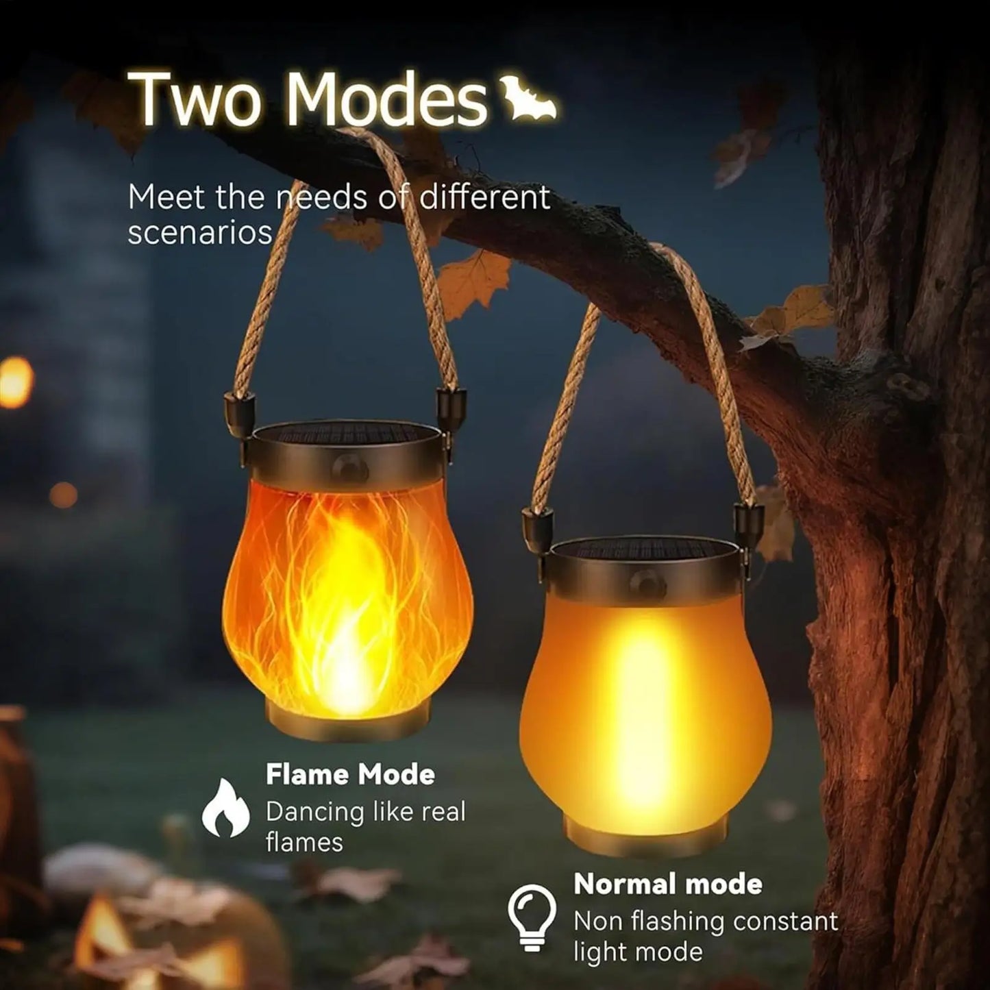 Garden Solar Lanterns Solar Lanterns Outdoor Waterproof Lighting Flickering Flame Design USB Charging Ornament for Tree Branches