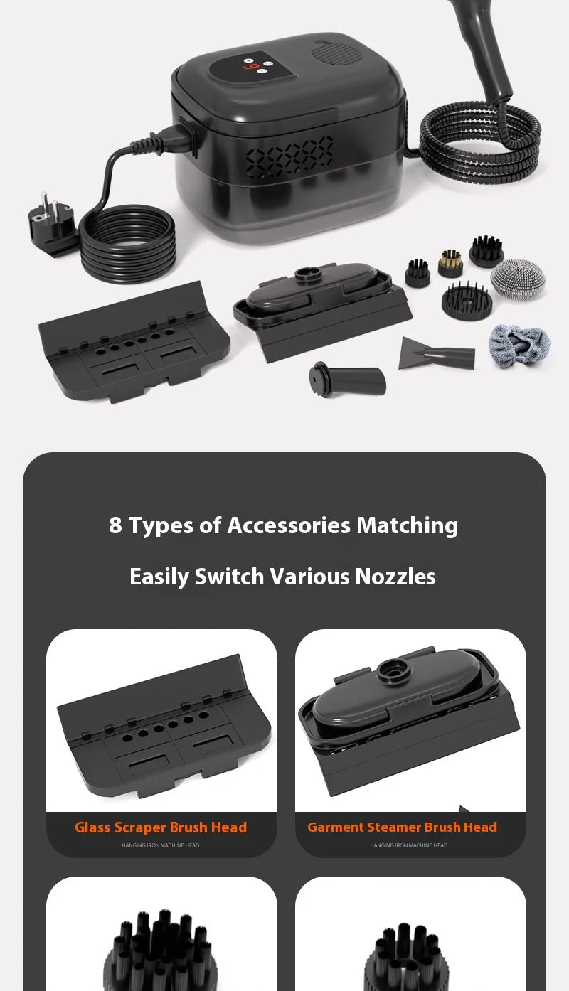 HOMEFISH 2500W Handhled Steam Cleaner High Pressure and Temperature For Household Kitchen Hood Car Smart Jet Washer