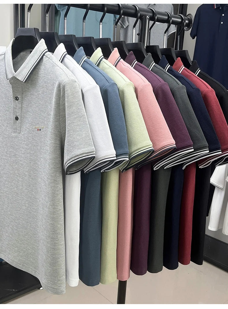 100% pure cotton men's highend brand customized new embroidered short sleeve polo shirt summer casual comfortable breathable top