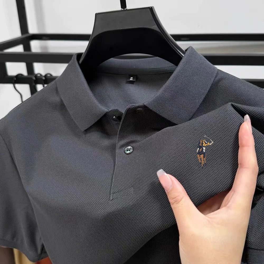 100% pure cotton new men's short sleeve summer comfortable breathable polo shirt high-end brand designer embroidered T-shirt top