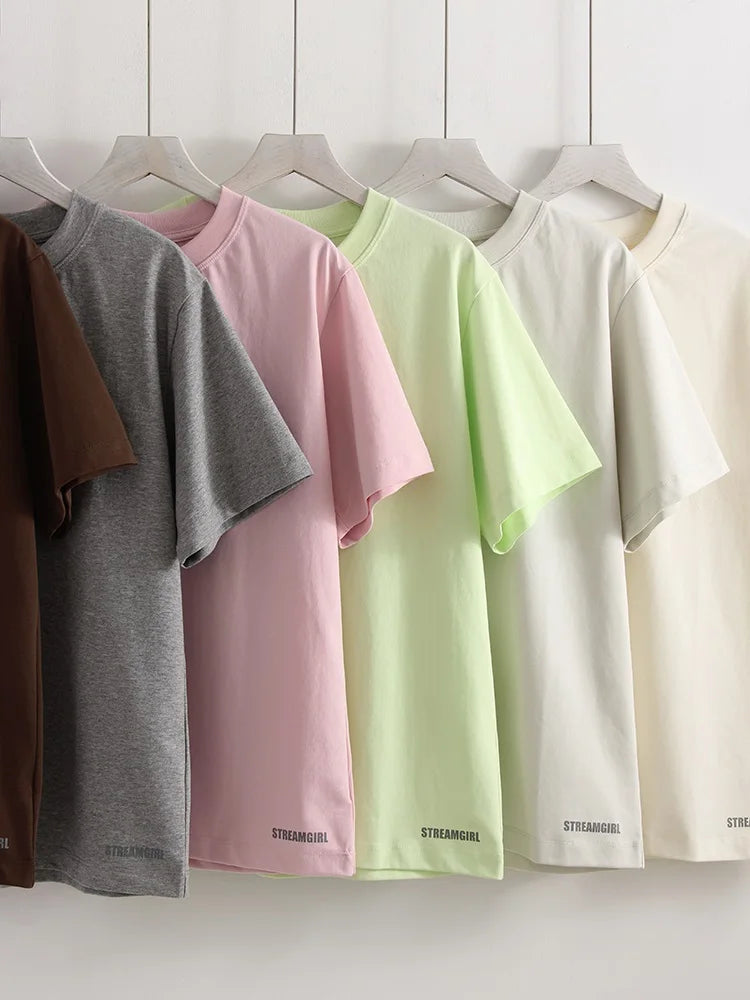 Summer Women T Shirts Oversized Cotton White Short Sleeve Baggy Tops For woman Summer Plain Loose Pink Tshirt Oversize Blue