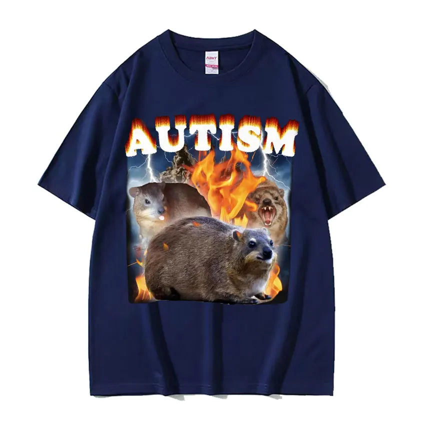 Autism Funny Hyrax Meme Tee Shirt Men's Clothing Hip Hop Fashion Vintage T-shirt Unisex High Quality Cotton Short Sleeve T Shirt