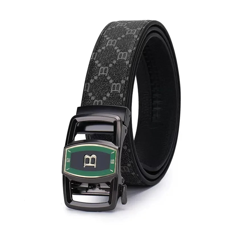Men's Genuine Leather Belt with "B" Letter Automatic Alloy Buckle, Simple Design Accessory for Casual & Business Wear