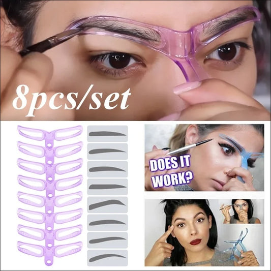 8 In 1 Reusable  Eyebrows Shape Set Eye Brow Makeup Tools and Accessories Eyebrow Stencil Beauty Makeup Brow Stamp Template