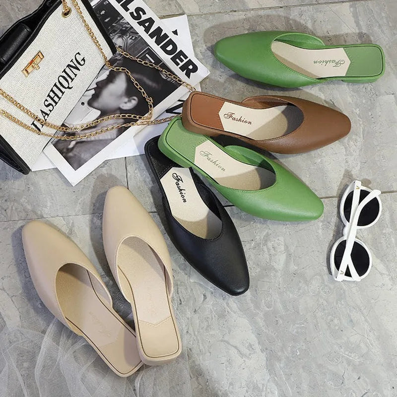 Women's Summer Outdoor Wear Pointed Toe Faion Mule Slippers Flat Bot f Cover Single oes mat Sle Daily Use ...