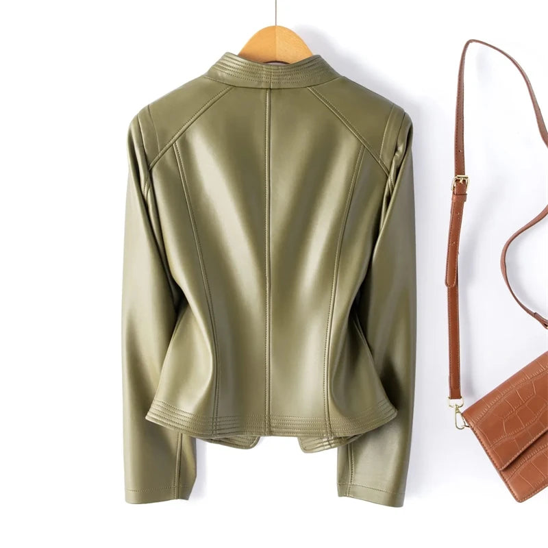 Genuine Leather Women's Short Slim Sheepskin 2026 Spring Autumn Leather Jacket New Long Sleeve Suit Collar Zipper Little Coat