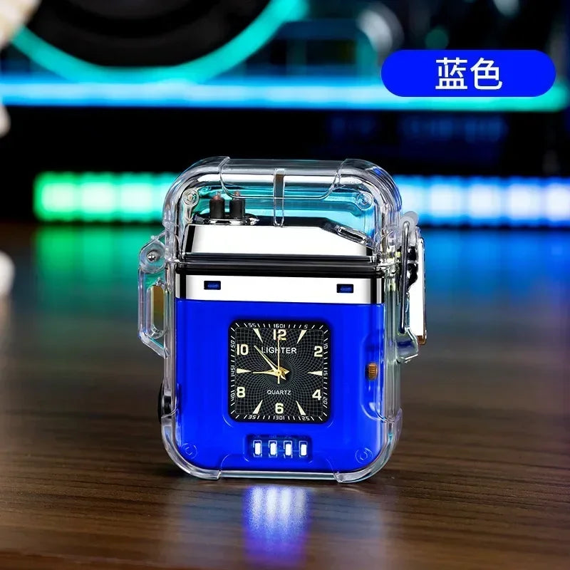 Waterproof Watch Lighter Windproof USB Plasma Rechargeable Lighter Outdoor Portable Smoking Cigarette Lighter Men's Watch Gift