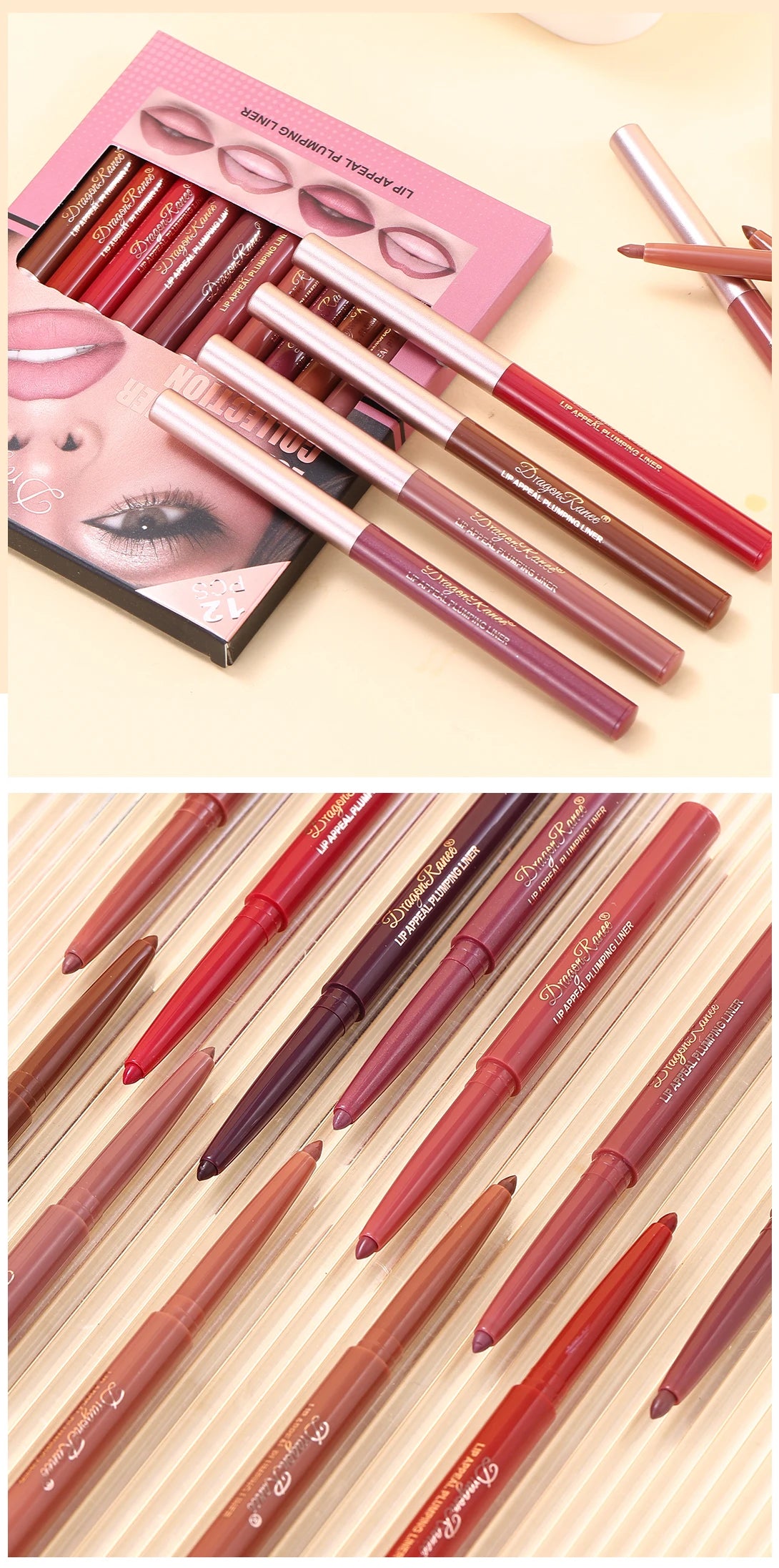 12-Piece Lip Liner Set, Matte, Easy to Outline, Waterproof and Sweat-Proof, Versatile for Daily Use, Long-Lasting, Delicate, Non-Smudging, a Must-Have for Beginners