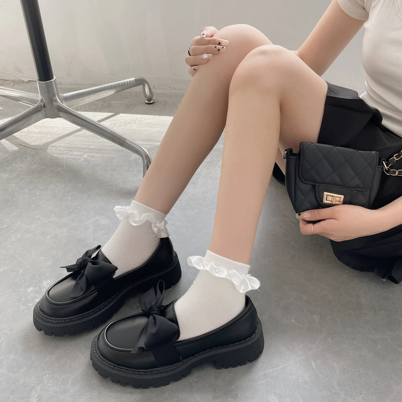 Women Flat Shoes Bow Leather Shoes Ladies 2024 New Autumn Thick Heel Loafers Woman Fashion Comfortable Work Shoes Zapatos