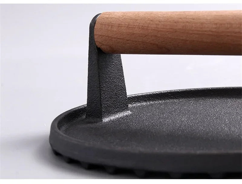 1pc Cast iron Rectangular Meat Press Round Heavy-Duty Steak Burger Press Barbecue Press For Flat Top Grill Hamburger Grinder
