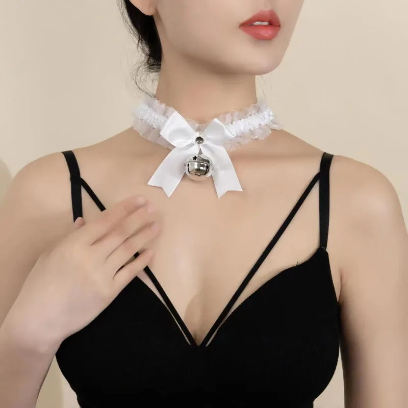 Japanese Bow Lace Lace Bell Necklace Choker Collarbone Neck Accessory Sexy Sweet Soft Girl Neck Strap Cos Maid Collar