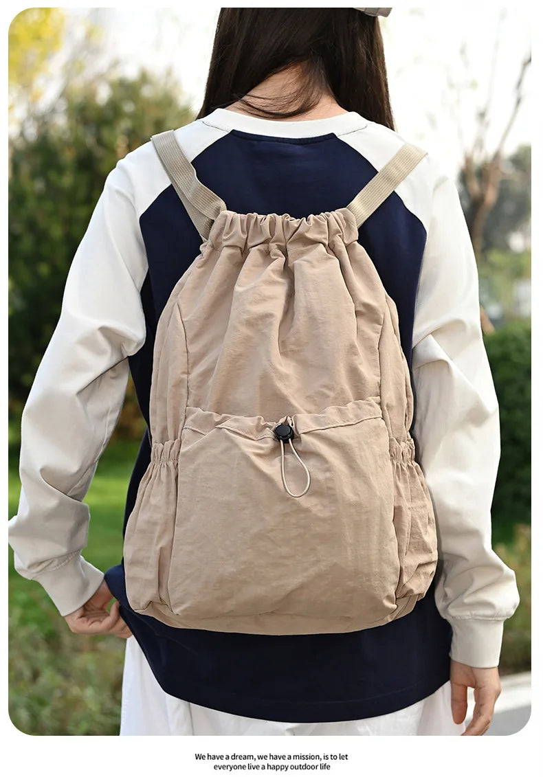 Fashionable Lightweight Drawstring Backpack: Large-Capacity Waterproof Sports Bag for School, Books, Outdoor Activities, Travel