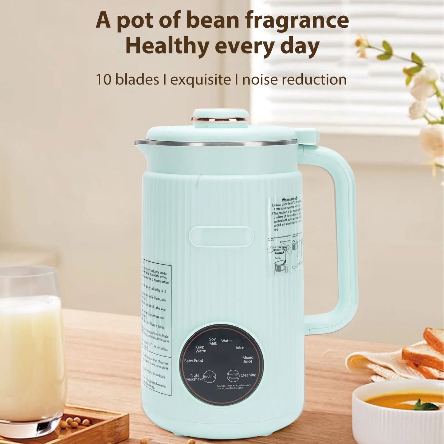 Soy Milk Maker 8-in-1 Programmable Blender with Digital Display 12 Stainless Steel Blades Auto Cleaning 8H Keep Warm Function fo