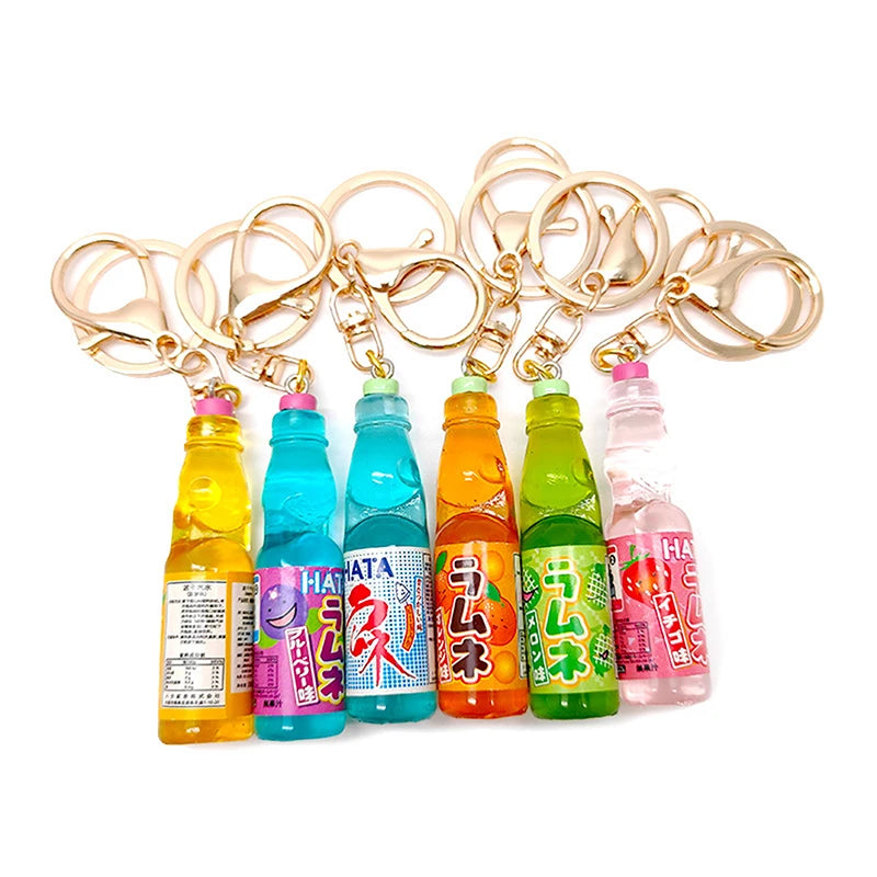 Japanese Ramune Soda Keychain Kawaii Food Charm Bag Pendant Cosplay Props Drink Keyring Accessory